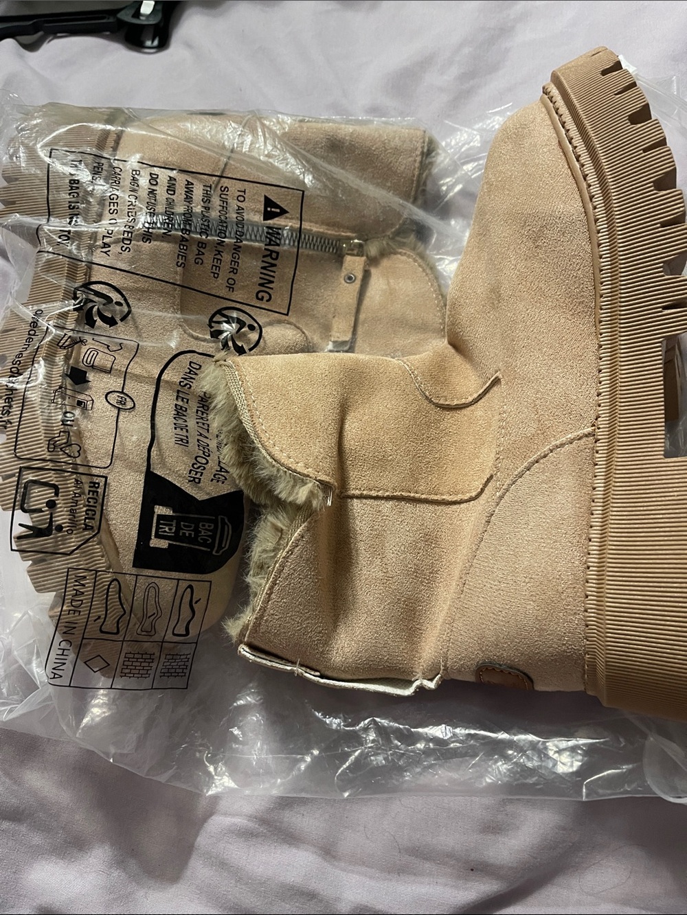 Beige Faux Suede Platform Ankle Boots